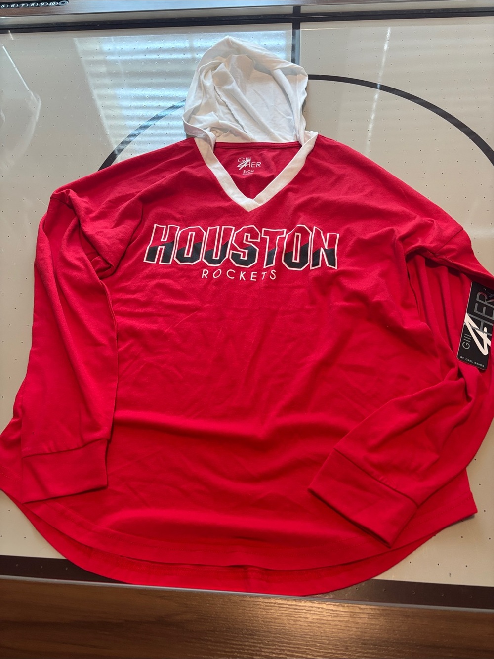 525 Houston Rockets Women's Red Long Sleeve Hooded Tee